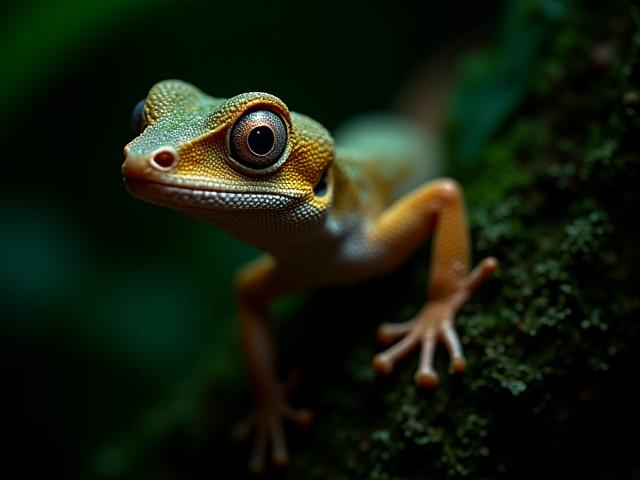 Levélfarkú gekkó Madagaszkáron, éjszakai felvétel