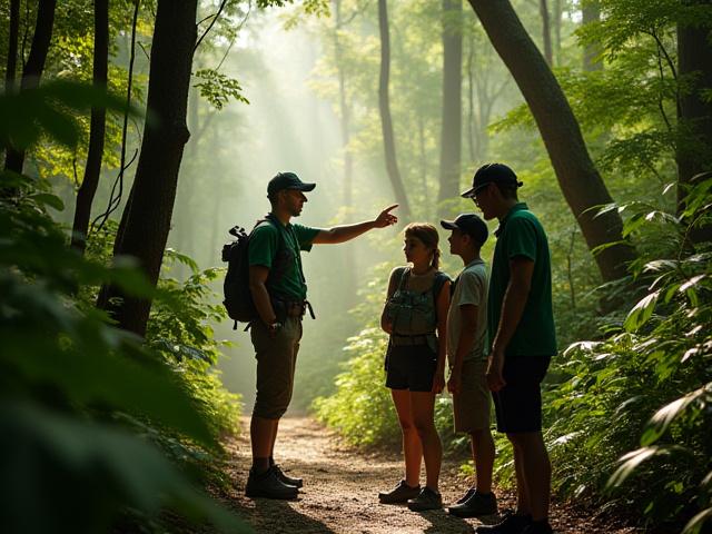 Útikalauz mutat a fákra egy túra során