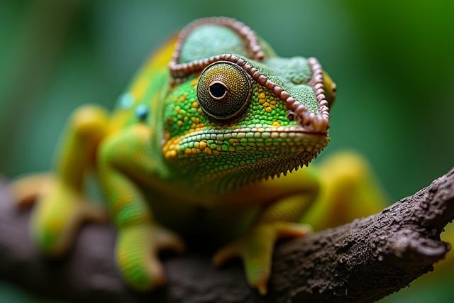 Madagaszkári kaméleon lágyszárú növényzeten